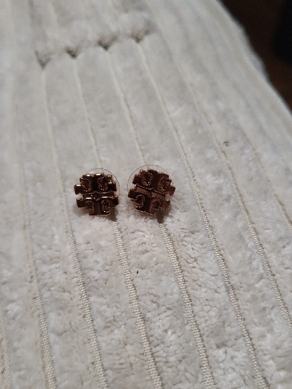 Tory Burch Rose Gold Logo Stud Earrings